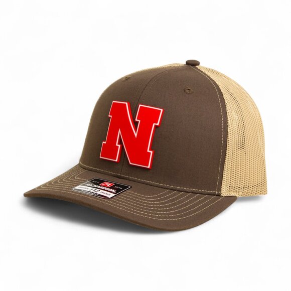 Nebraska Cornhuskers Scarlet 3D Snapback Trucker Hat- Brown/ Tan - Picture 1 of 3